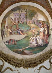 Scene showing that those born under the sign of Gemini in conjunction with the constellation of the Hare are imparted with an aptitude for running fast, symbolised by the race between Hippomenes and Atalanta